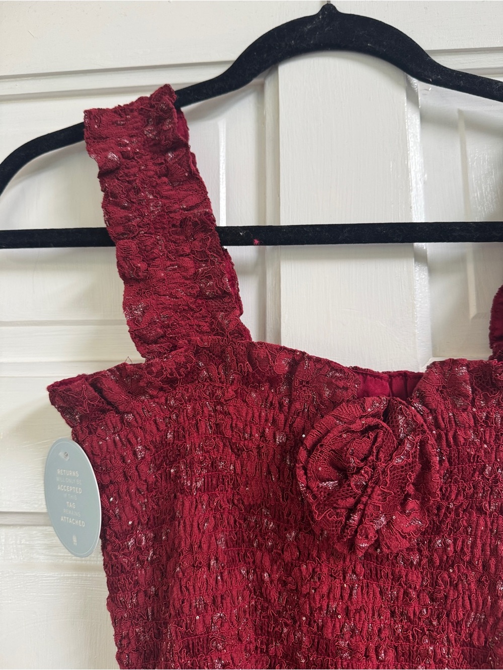 Hill House Burgundy Lace Maxi Dress with Ruffled Straps - Picture 2 of 5